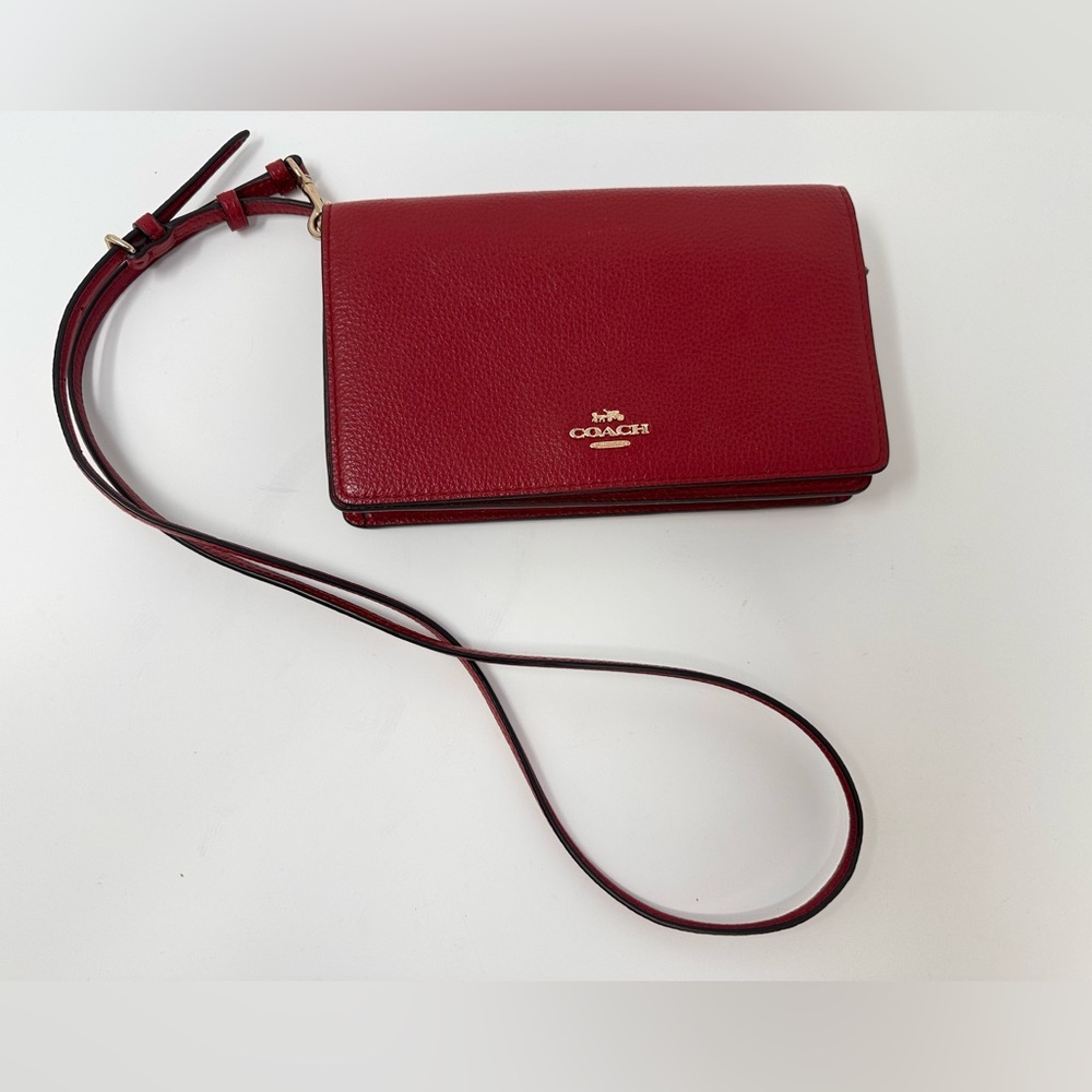 Authentic Coach Anna Foldover Clutch Crossbody Bag in Red/Burgundy